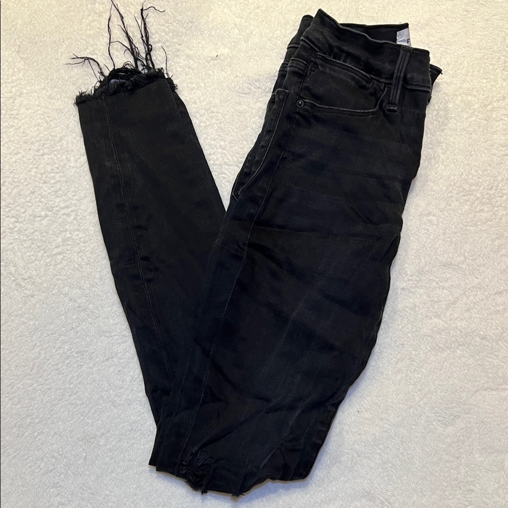 Frame Denim Black Frayed Ankle Jeans